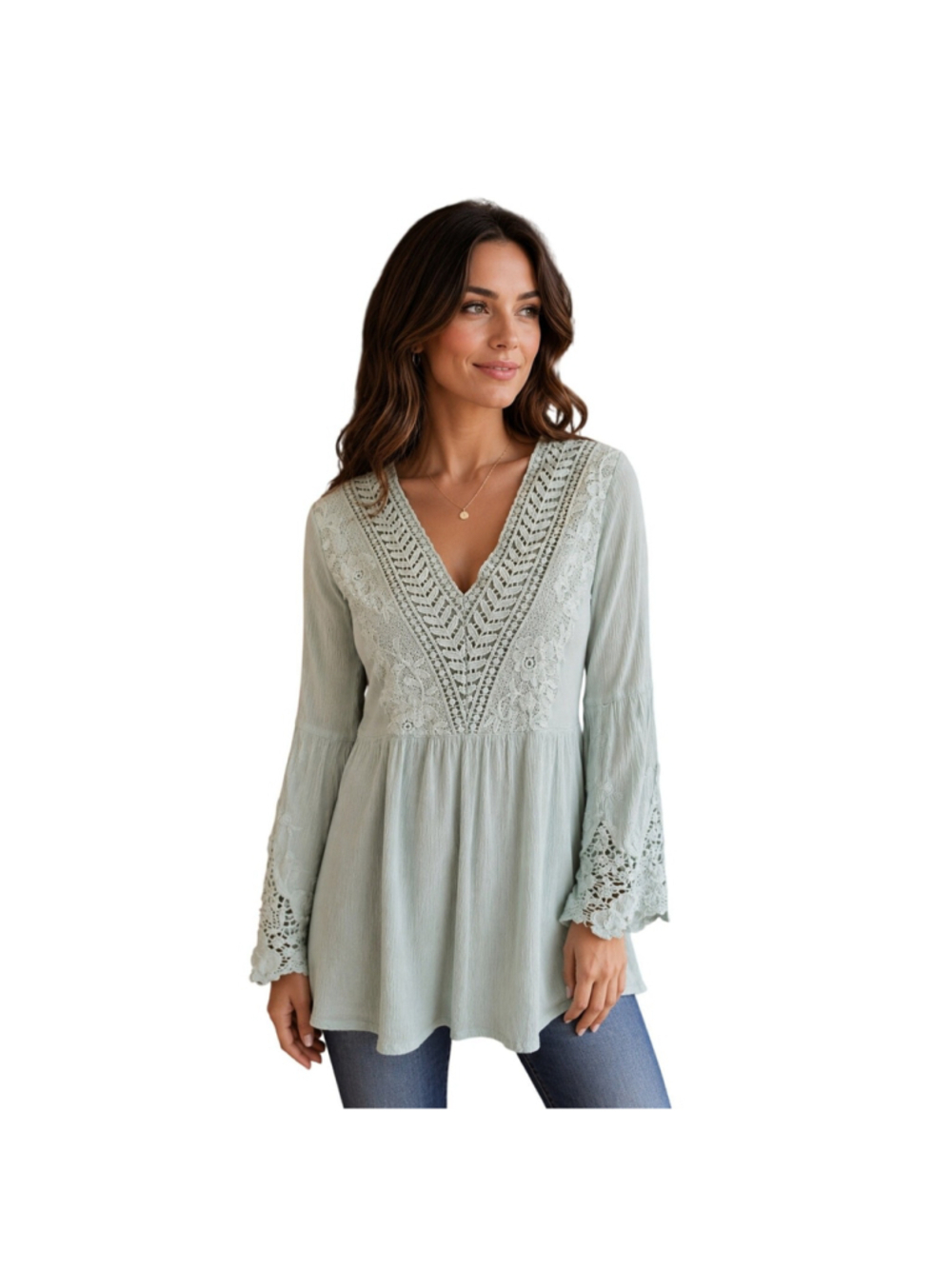 EUC XS altar'd state mint green peasant tunic guaze lace accent top EUC boho